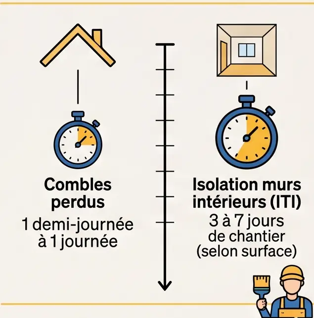 Durée du chantier d'isolation entre les combles et murs intérieurs